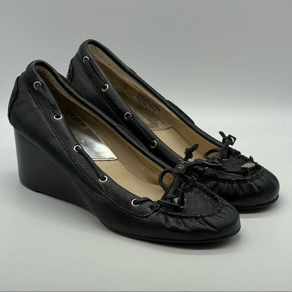 Michael Michael Kors Black Leather Amber Moc Wedges - Picture 1 of 10